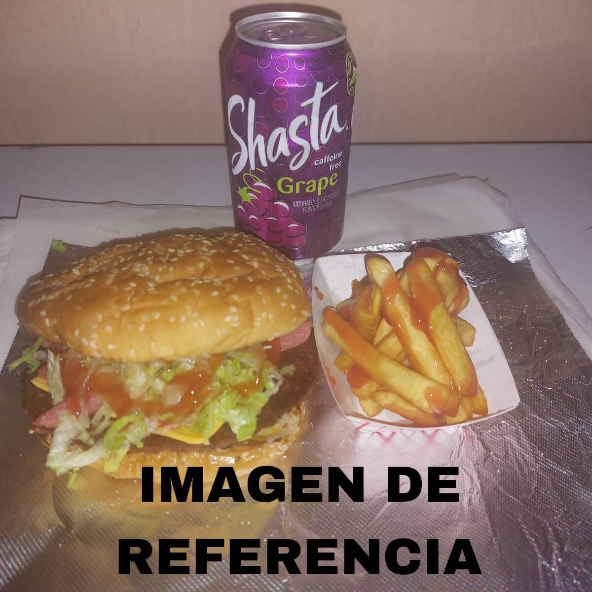 Hamburguesa Diabla + Papas chicas + Soda (Sabor)