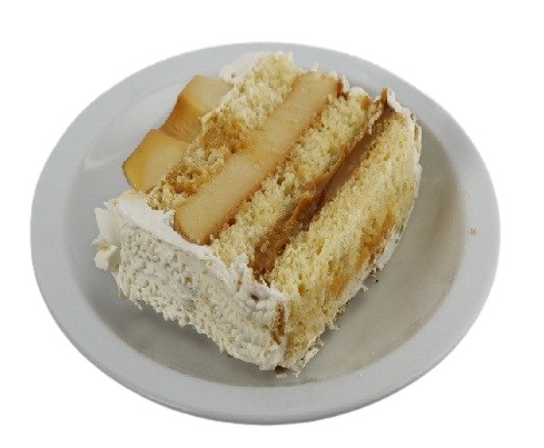 Massa branca, recheios de doce de leite e pudim, cobertura de mousse de leite condensado, crocante de caramelo e mini pudim .