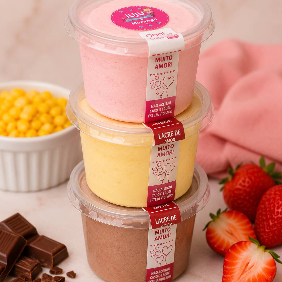 Trio de Sabores com 3 potes de sorvete artesanal de 200 ml cada: milho, chocolate e morango. Três sabores cremosos e deliciosos para você aproveitar em um único combo. São 600 ml de sorvete no total.