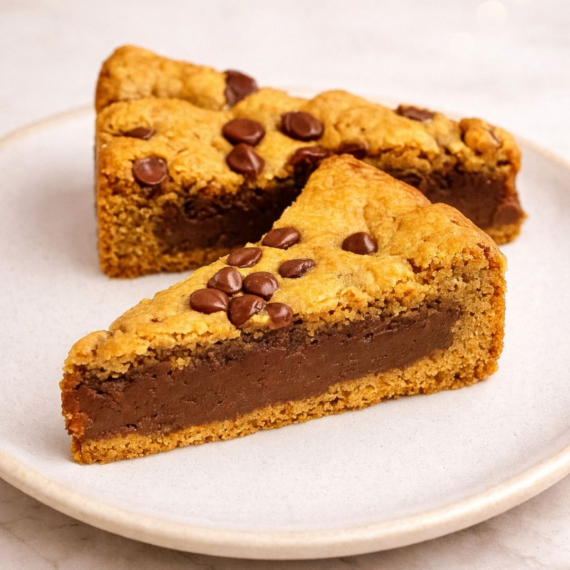 Fatia da nossa torta de cookies recheada com muita Nutella. Massa macia, crocante por fora e cremosa por dentro. Um pedacinho de céu!