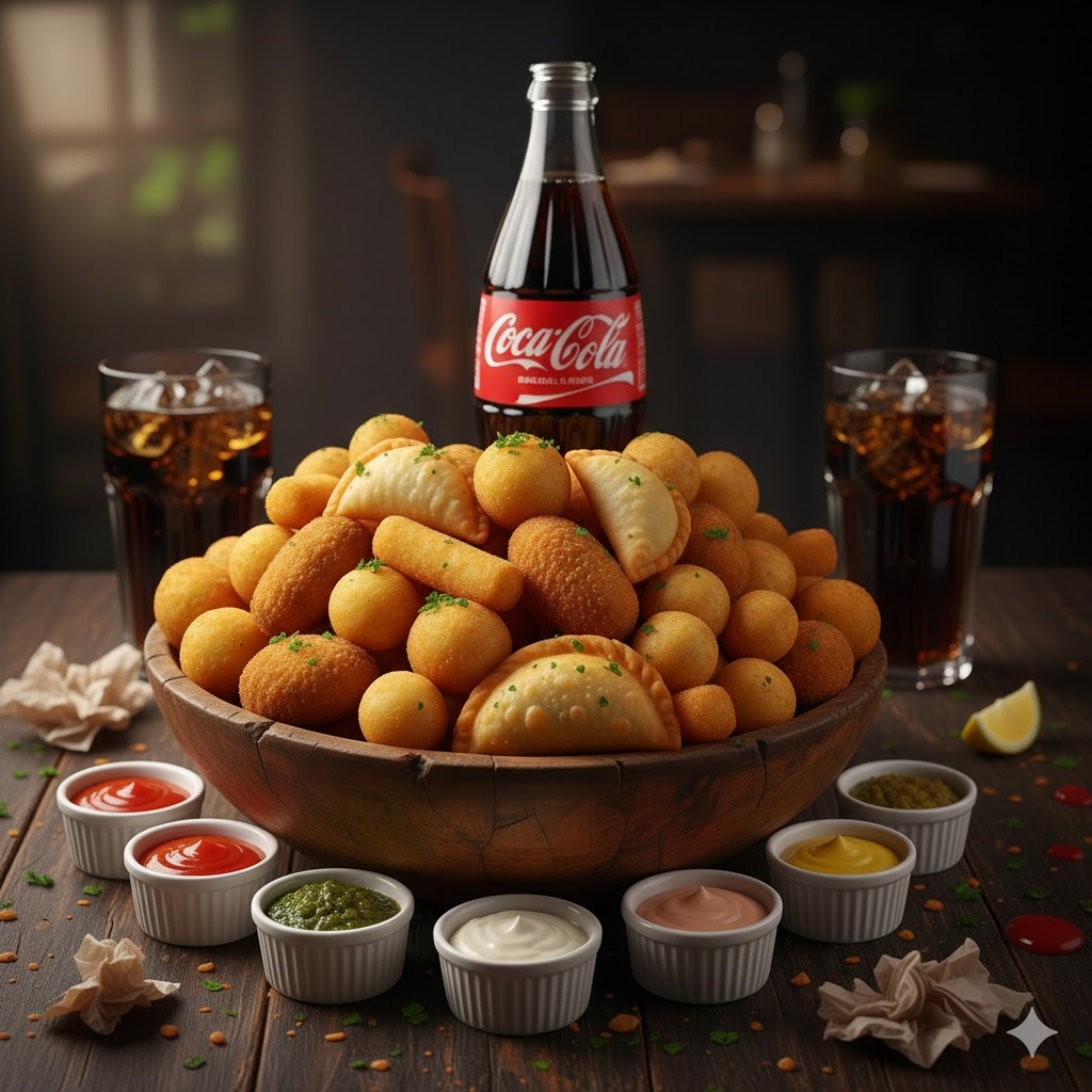 esfrute de 100 salgadinhos incrivelmente deliciosos, preparados em nossa própria cozinha com ingredientes frescos e selecionados. Eles são fritos na hora, garantindo a crocância perfeita e um sabor inigualável. O pedido ainda acompanha uma refrescante Coca-Cola de 2 litros, servida gelada para complementar esse banquete. Seja para uma reunião com amigos ou um jantar casual, este prato é a escolha certa para quem busca praticidade sem abrir mão da qualidade. Faça parte dos nossos campeões de vendas!