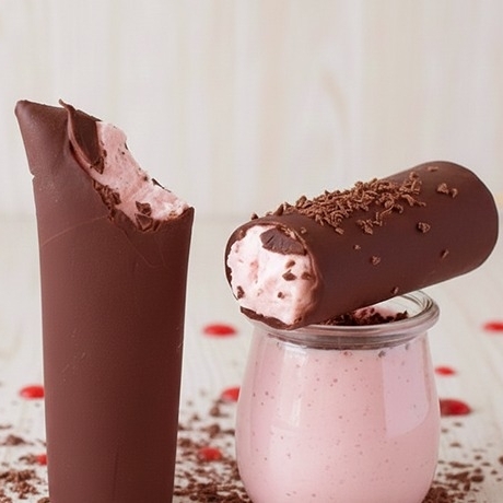 Delicioso creme condensado sabor morango, com recheio de geleia artesanal da fruta e cobertura crocante do puro chocolate nobre.