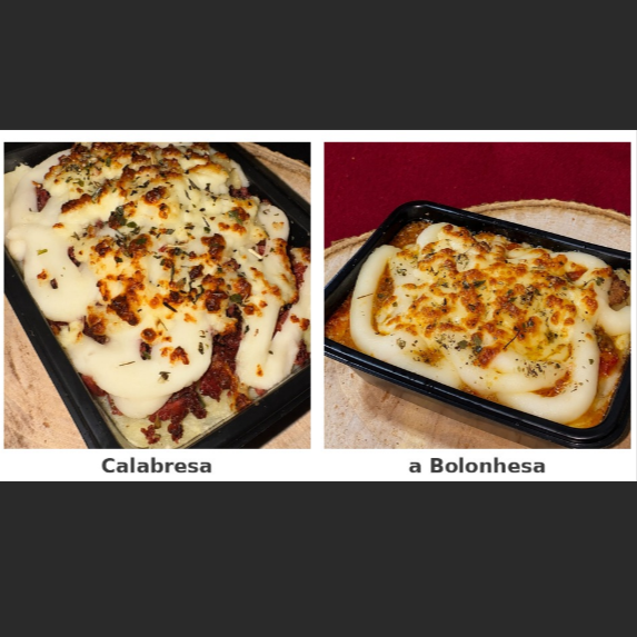 1 Batata com Calabresa e Queijo + 1 Batata com Bolonhesa e Queijo