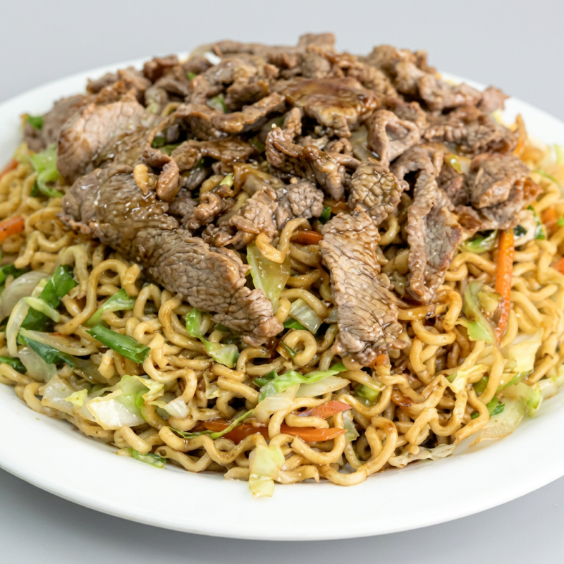 Repolho/cebola/cenoura/macarrão/carne/molho shoyu