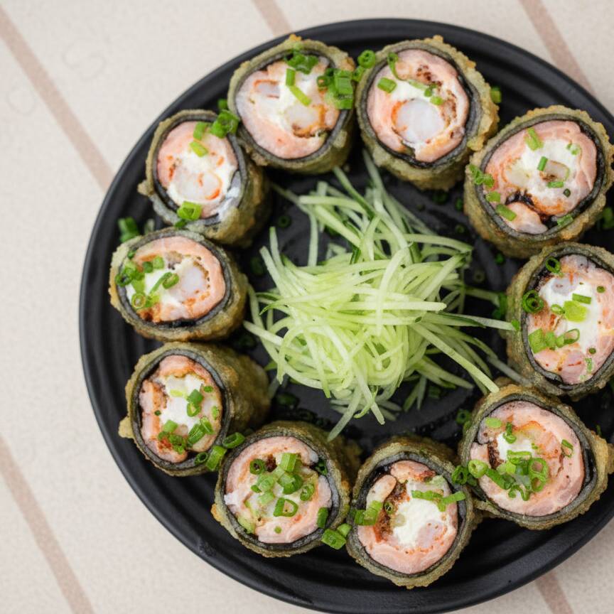 10 UNIDADES DE HOT FRITO RECHEADO DE SALMAO E CAMARAO