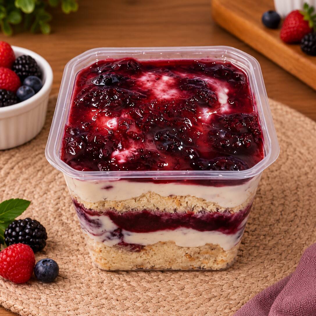 Bolo com massa fofinha, recheado com Ninho e geleia de frutas vermelhas .