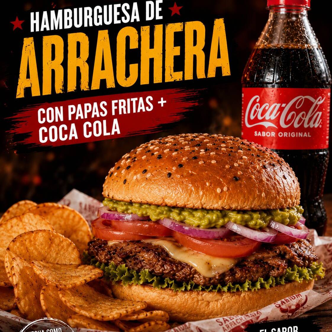 HAMBURGUESA DE ARRACHERA JUMBO CON PAPAS+REFRESCO
