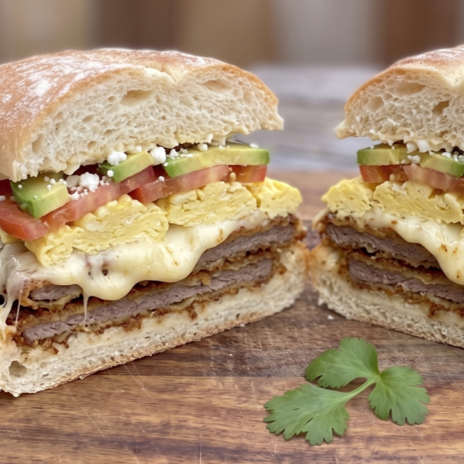 Super Torta Gigante de Huevo, Tocino y Quesillo