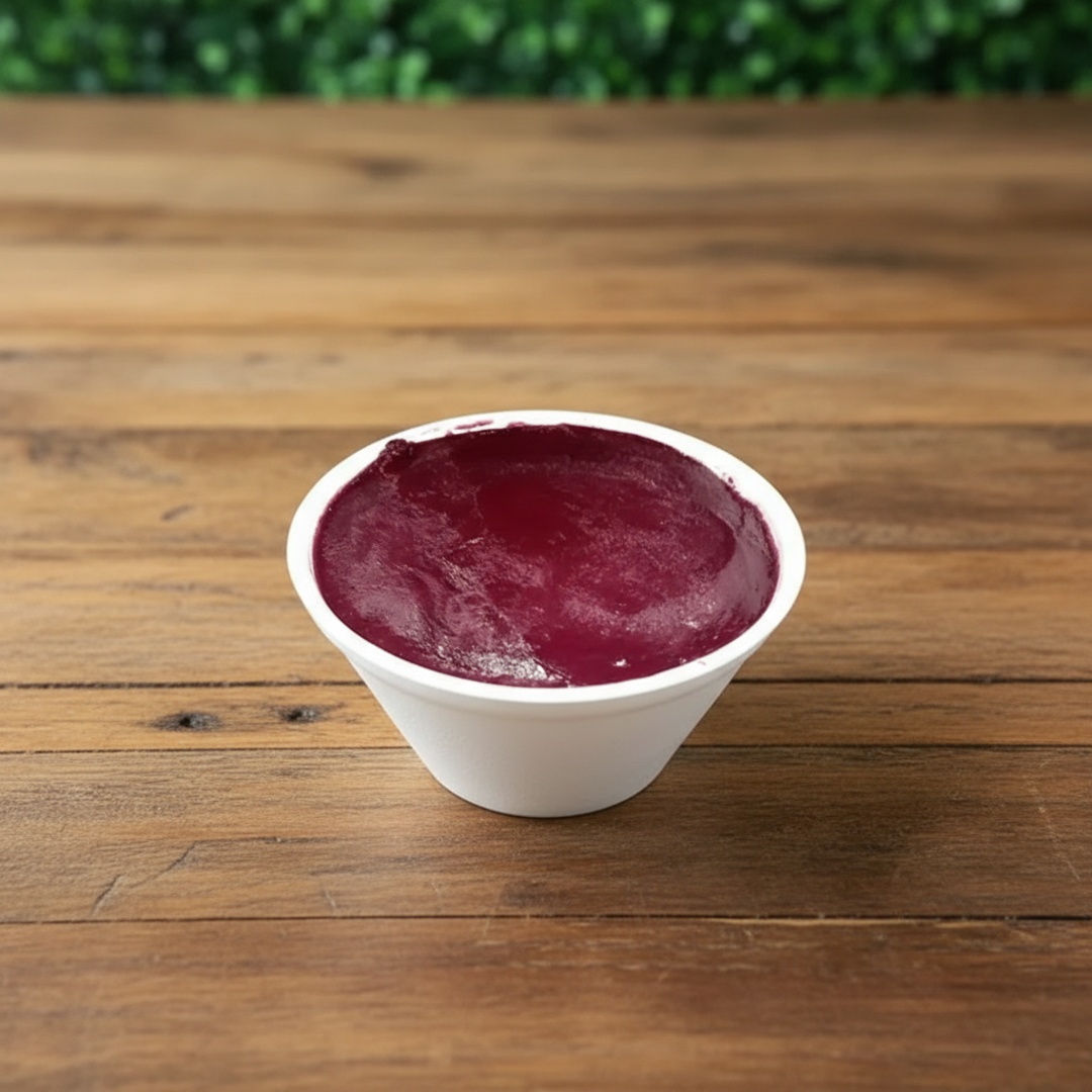 Nosso super cremoso e saboroso creme de açaí livre de cristais de gelo enviado na marmita