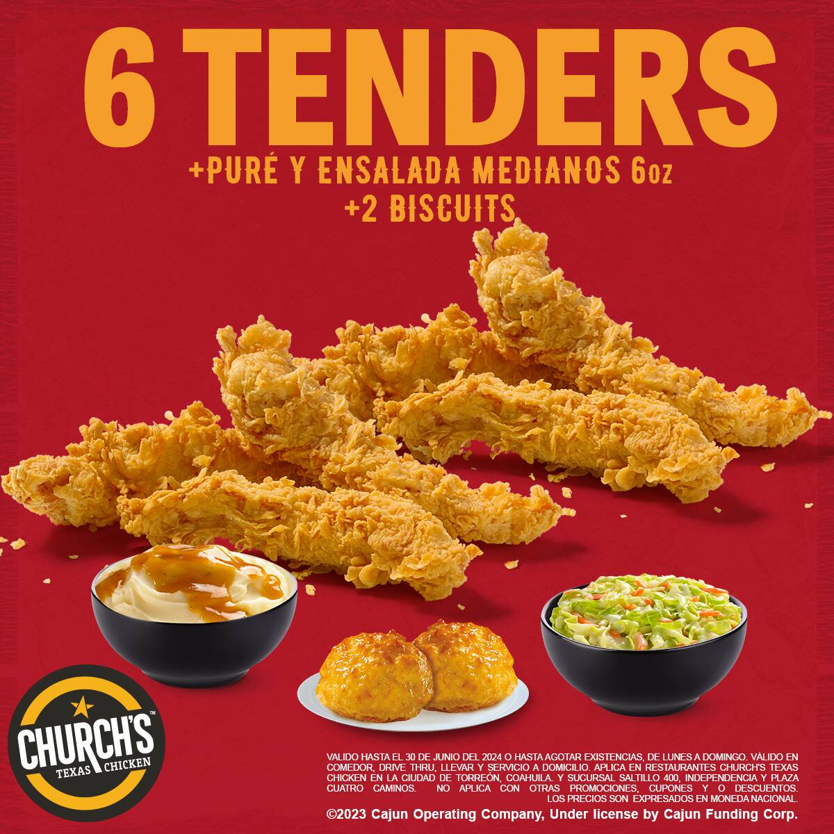 6 Tenders, 2 Comp Medianos, 2 Aderezos y 2Biscuits