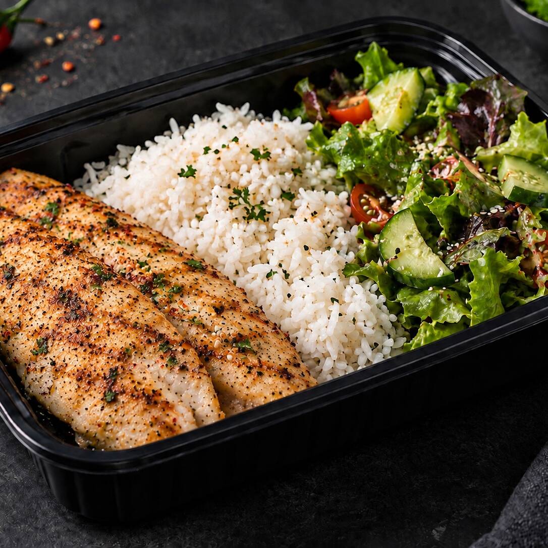 Tilapia a la Plancha con Ensalada Verde y Arroz
