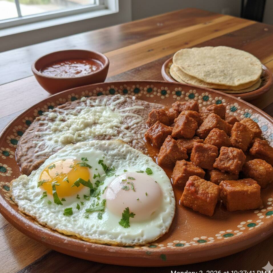 Desayuno Casero Con Guisado de Tamal en Salsa Roja