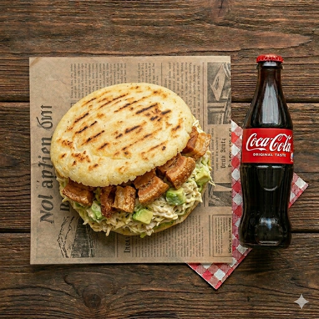Combo Arepa Reina Chicharrón + Coca Cola 250ml