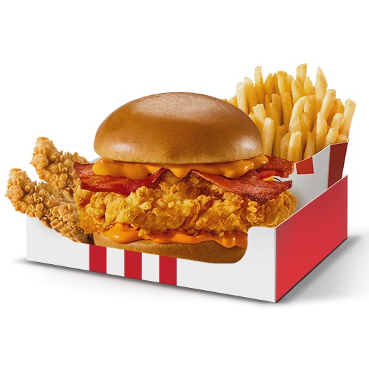 Kentucky Cheddar Bacon + Batata Média + 2 Tiras de Frango
