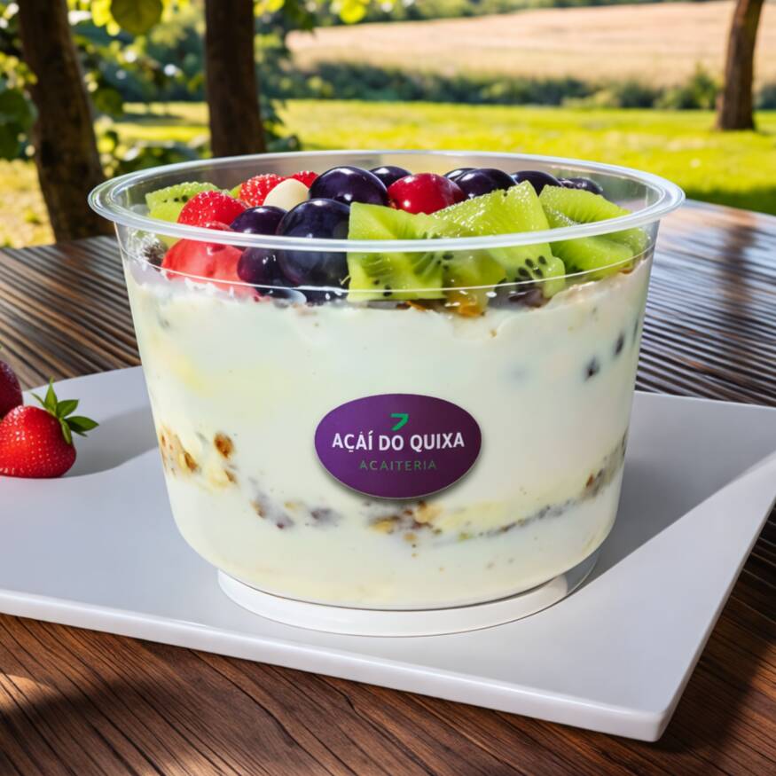 Pote de 1 Litro de Cupuaçu recheado de acompanhamentos , frutas e duas deliciosas coberturas para seu deleite. 3 camadas dentro do pote.