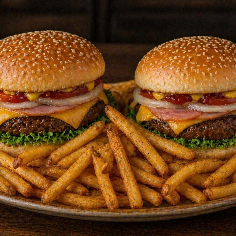 Hamburguesa Duo con papas y refresco
