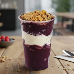 Escolha seus acompanhamentos e monte seu delicioso copo de açaí.