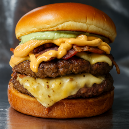 2 BURGER'S 120G, 2 QUEIJOS, MOLHO E MUITO BACON (PARA QUEM QUER CHEGAR COM PRESENÇA).