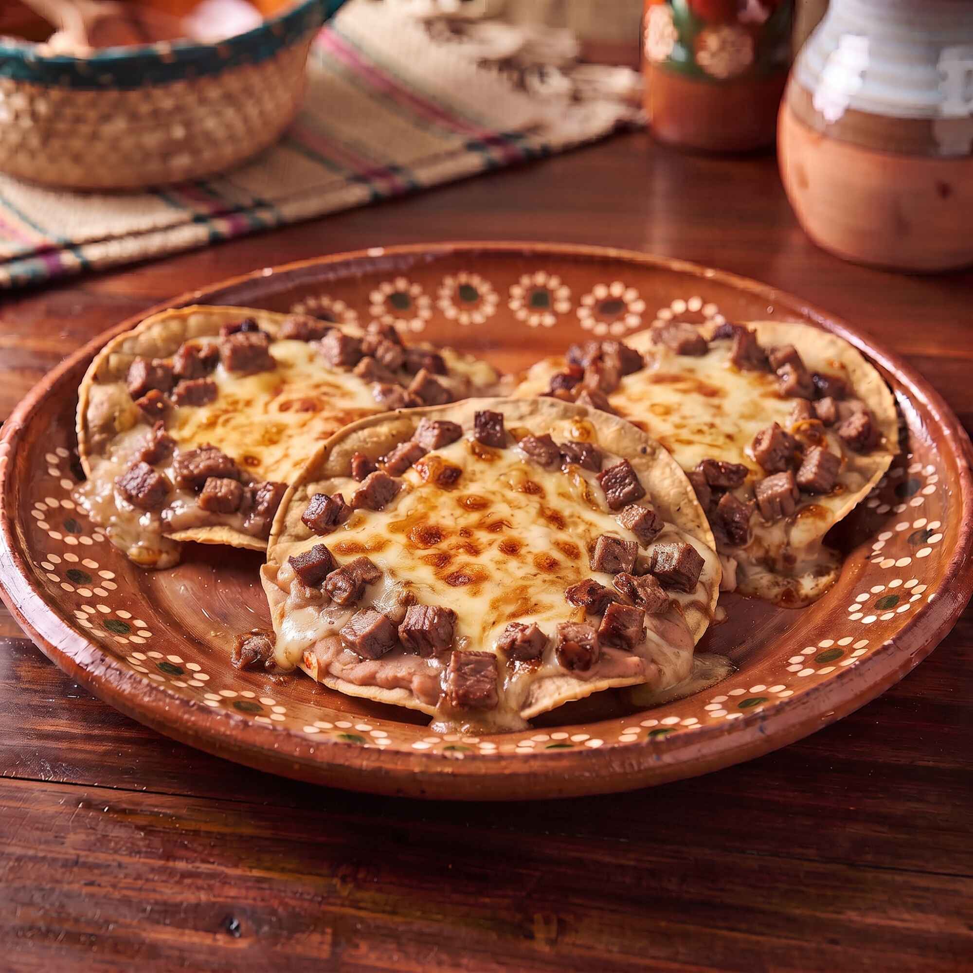 Tostadita de Maiz con Queso y Arrachera