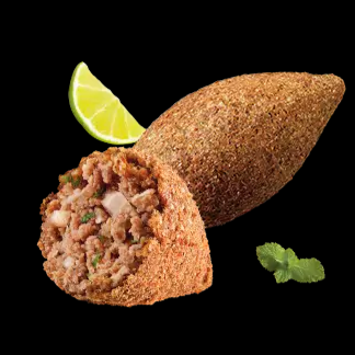 1 Unidade de kibe de carne com recheio de carne 130g ( PESO IN NATURA)( Trigo, carne, temperos, pimenta )