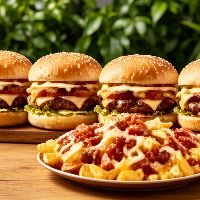 4 HAMBURGUER TRADICIONAL + BATATA GOURMET G + 1 PEPSI 1 LITRO.