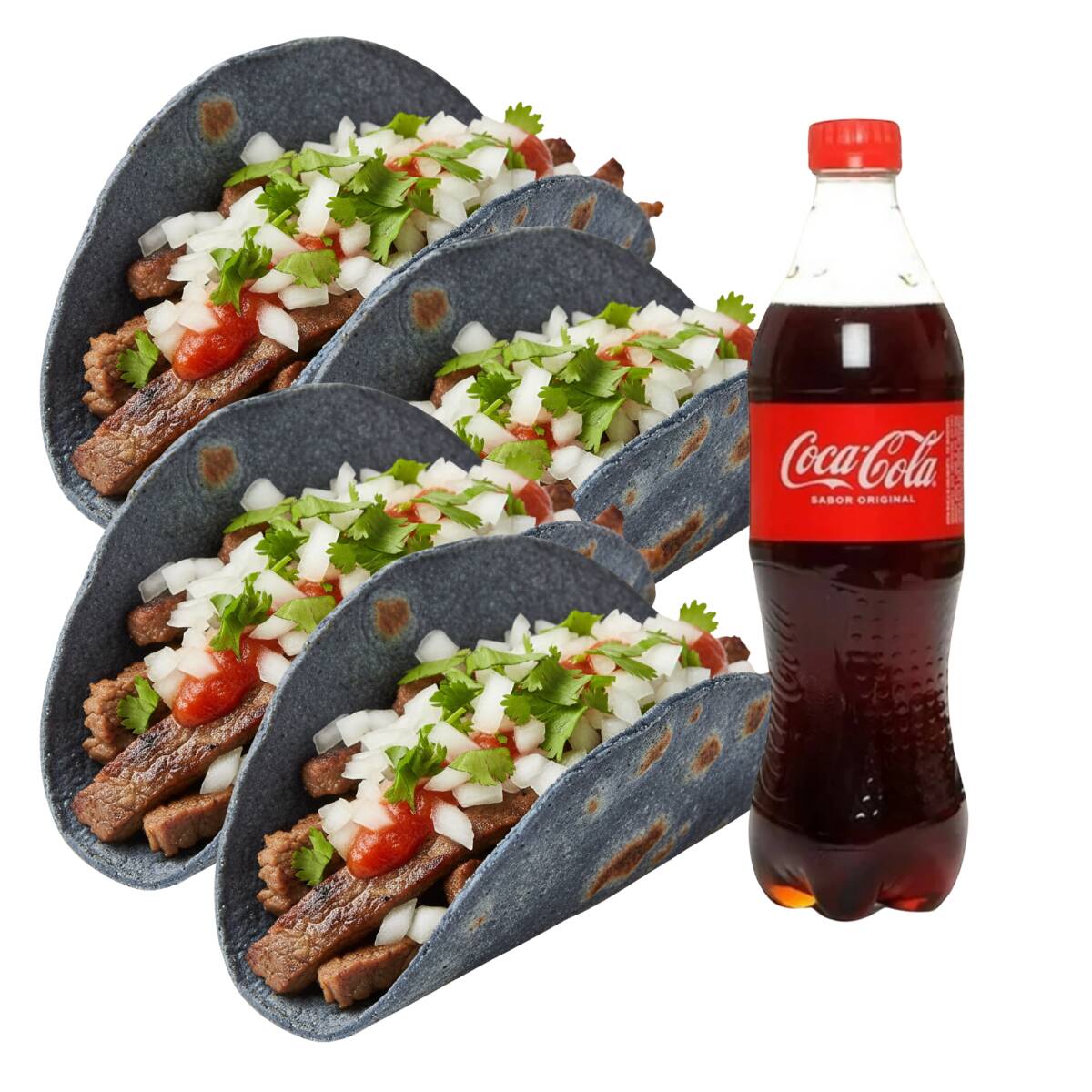 Orden de 4 Tacos de Bistec + Cocacola 600 Ml