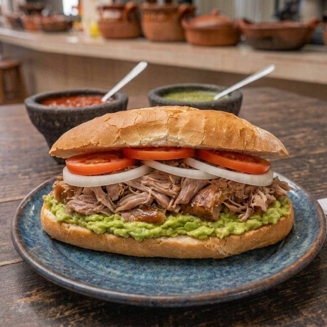 Lonche de Carnitas Con Aguacate