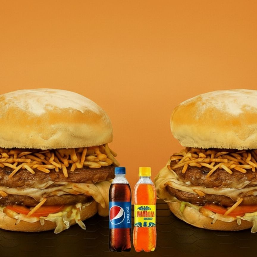 2 Hamburguesas Doble 💯% de Res + 2 Gaseosas