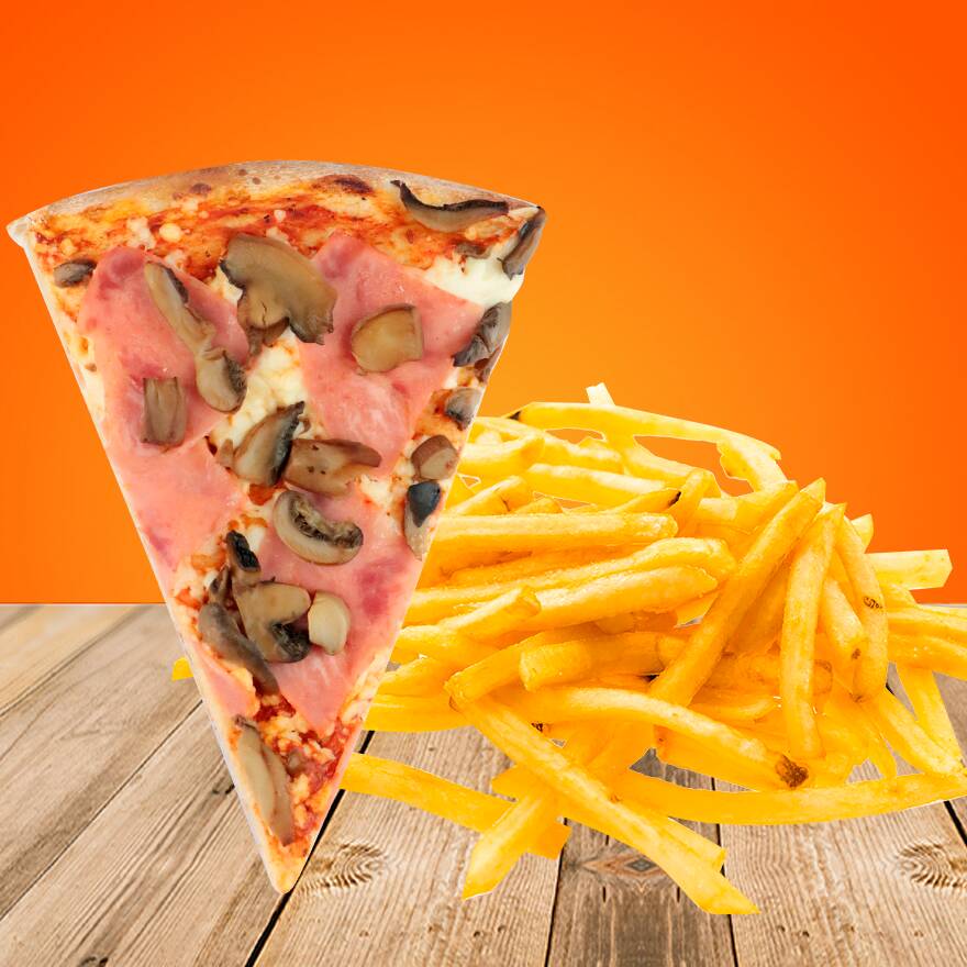 Rebanada de Pizza Jamón con Champiñones+Papas C
