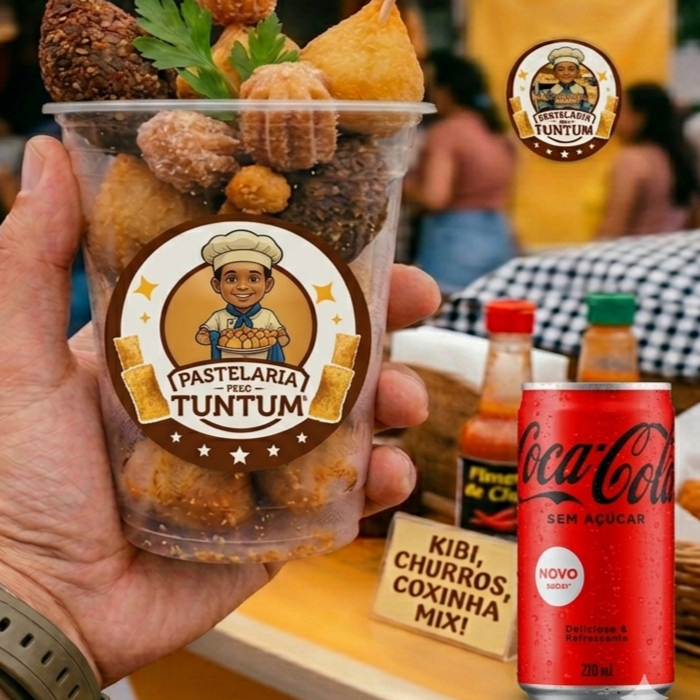 20 und de salgadinhos variados Fritos na hora + 1 refrigerante de 200 ml