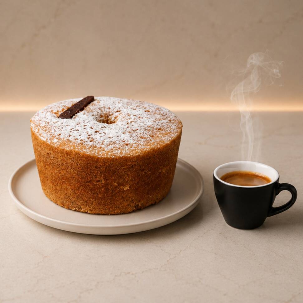 Bolo de fubá com pedaços de goiabada na massa. Tamanho médio, aprox 500 gr. Serve em média 8 a 12 fatias.