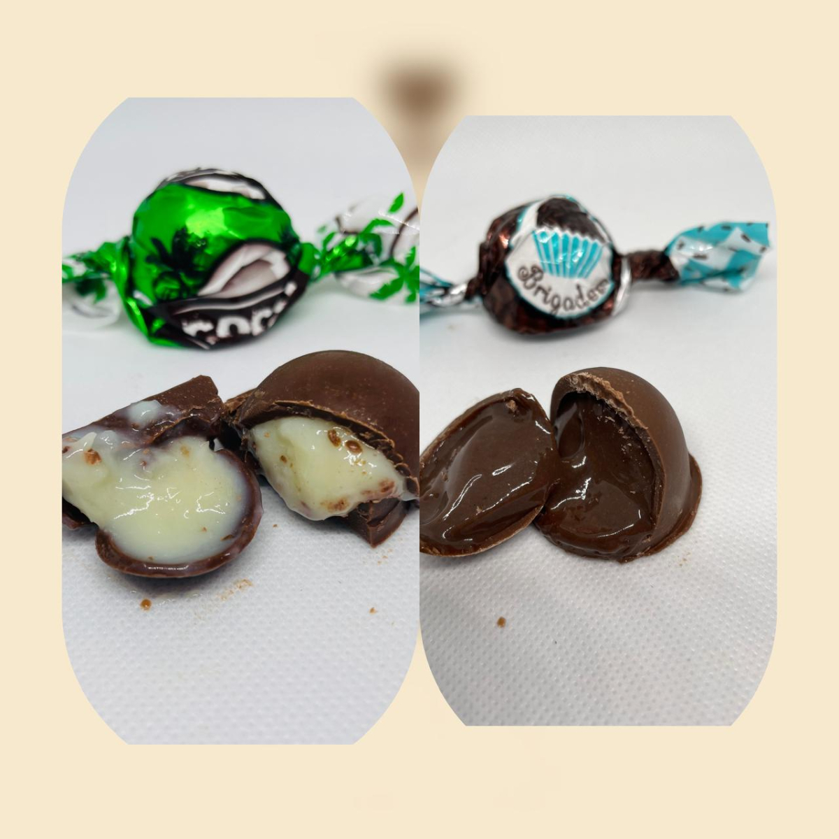 Três trufas deliciosas de prestigio e duas de brigadeiro