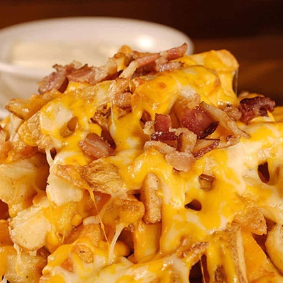 500g fritas queijo e bacon