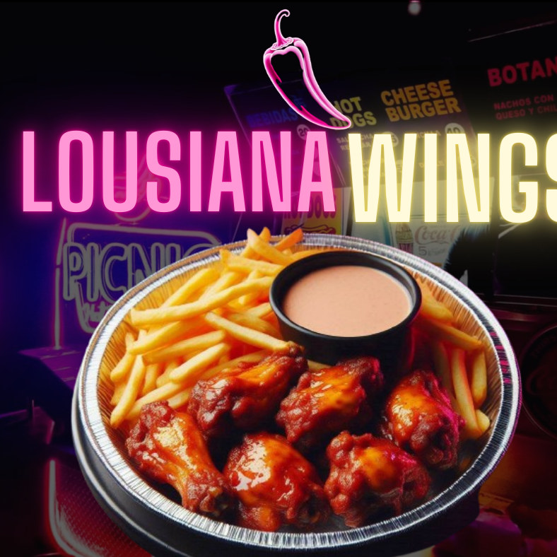 6 Lousiana Wings con papa fritas