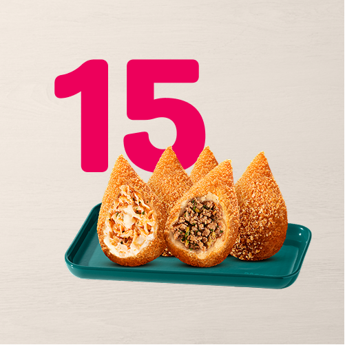 Escolha 15 unidades das nossas deliciosas Coxinhas Clássicas. Irresistível. Cuidado, recheio quente.