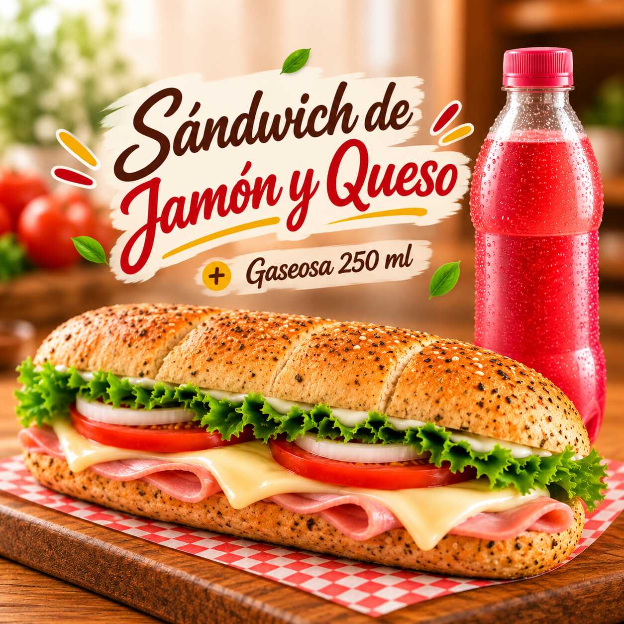 Sándwich Jamón y Queso + Gaseosa