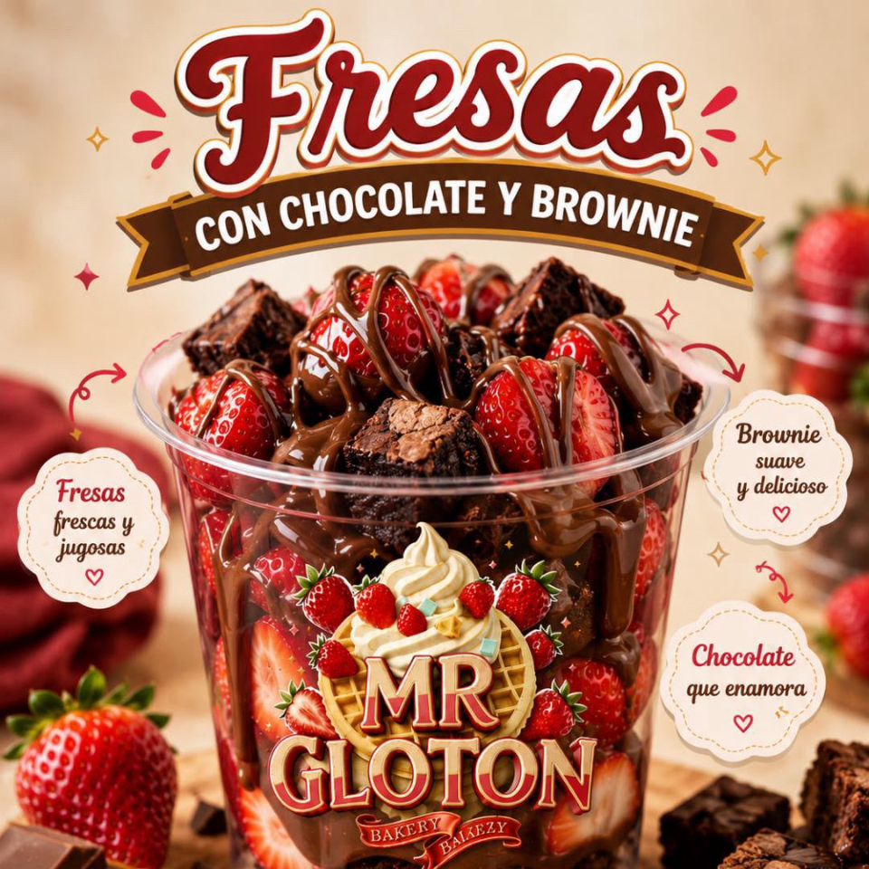 Fresas con Chocolate y Brownie