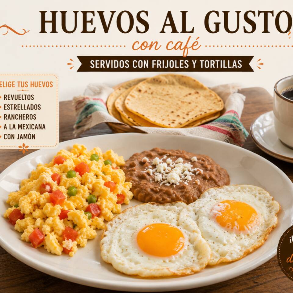Huevos al gusto con café
