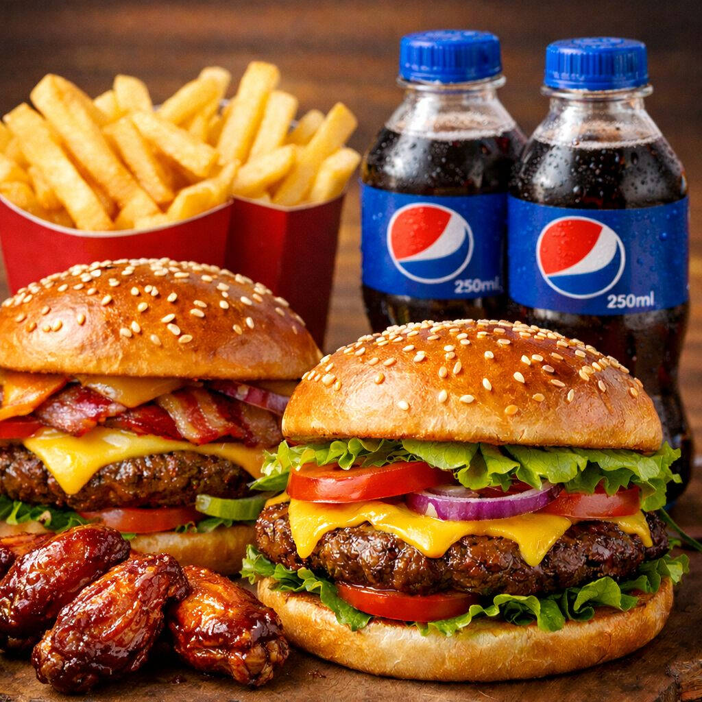 Combo 2 Burger+2 Alitas +2 Papitas+ 1Gaseosa