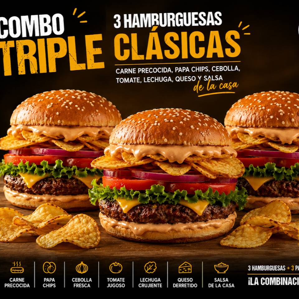 COMBO DE 3 HAMBURGUESAS CLASICAS