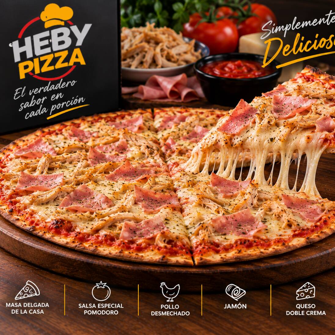 Pizza 4 Porciones Cabanos Champiñones y Pollo