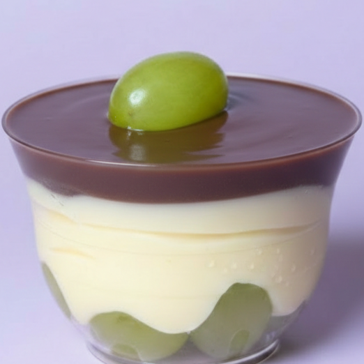 Em um lindo potinho, uma explosão de frescor e cremosidade! Camadas generosas de brigadeiro branco e de chocolate, uvas verdes selecionadas (sem semente) bem fresquinhas. O equilíbrio perfeito entre o doce e o cítrico da fruta. Serve 1 pessoa (aprox. 180ml)