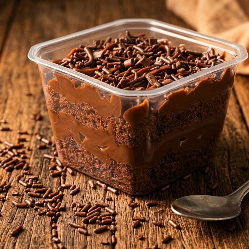 O brigadeiro mais cremoso que você já provou! Nosso bolo de pote de chocolate é feito com massa super fofinha 100% caseira, intercalada com camadas generosas de brigadeiro cremoso, preparado na hora com muito carinho Perfeito pra matar aquela vontade de doce com sabor de verdade — nada industrializado, só ingredientes de qualidade e aquele gostinho de feito em casa