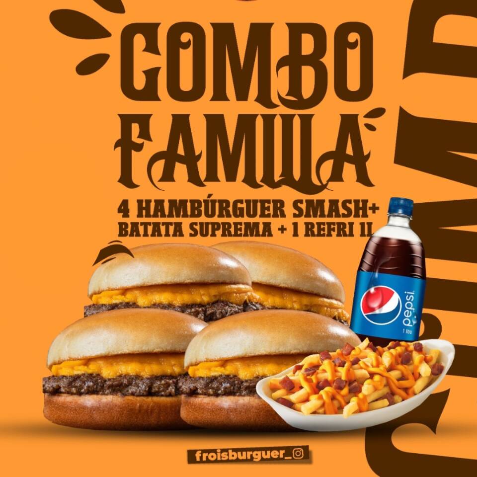4 HAMBURGUER SMASH, 1 BATATA SUPREMA E 1 ANTARTICA DE 1L