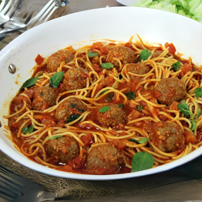 Acompanhamento: Macarrão al dente coberto com molho caseiro e almôndegas suculentas, preparadas no tempero perfeito. Uma refeição deliciosa e reconfortante, ideal para quem busca uma combinação clássica e cheia de sabor.