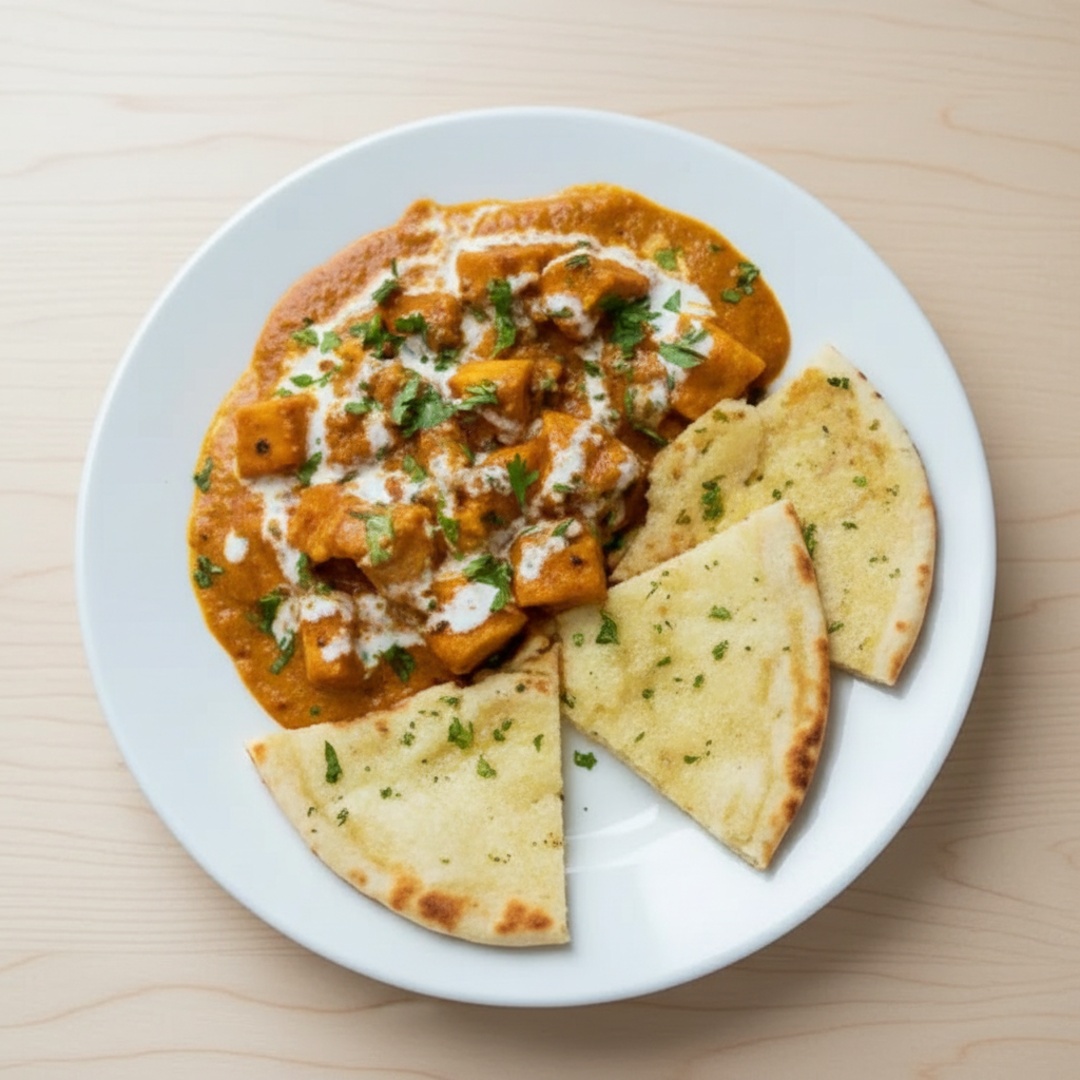 Tofu com ervilhas cozidas a base do curry de tomate, cebola e alho