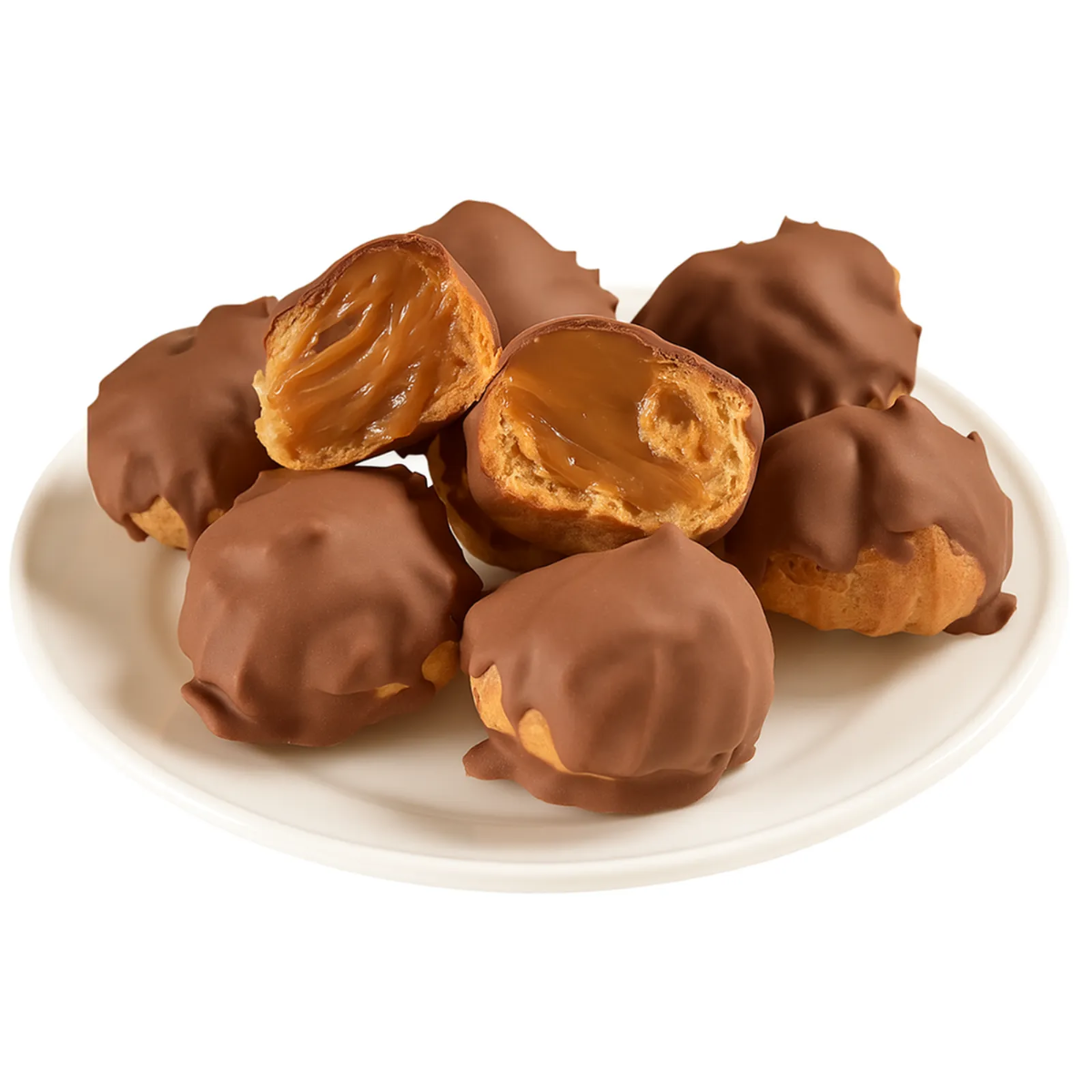 Deliciosa carolina com massa leve e aerada, recheada com cremoso doce de leite e finalizada com cobertura de chocolate. Em média 4 a 5 un. A cada 100g. Produto Artesanal feito pelo nosso Chef