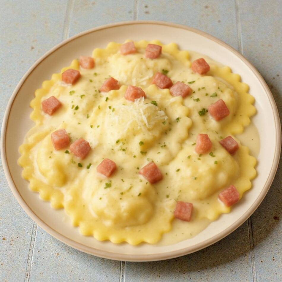 Ravioles de carne con Salsa alfredo