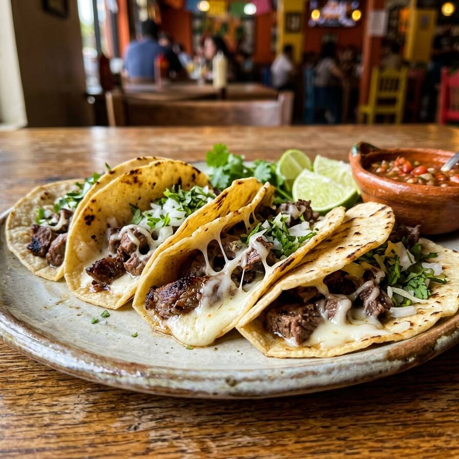 Tacos de Asada con Queso