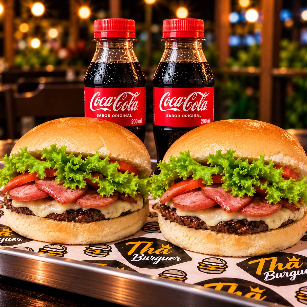 2 X BACON : Pão de brioche , Bacon , Presunto ,Mussarela , Alface e Tomate